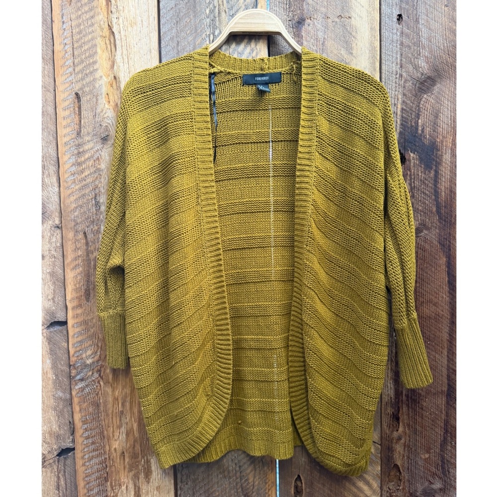 Womens S Oversized Open Front Knit Cardigan Mustard Boho Cottagecore Cozy Fall